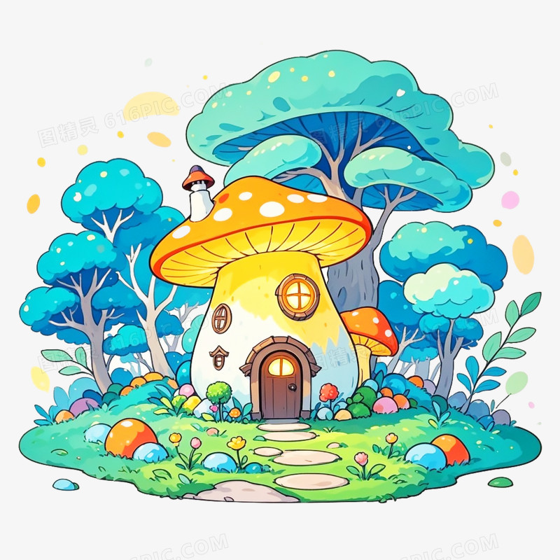 卡通手绘蘑菇屋免抠元素