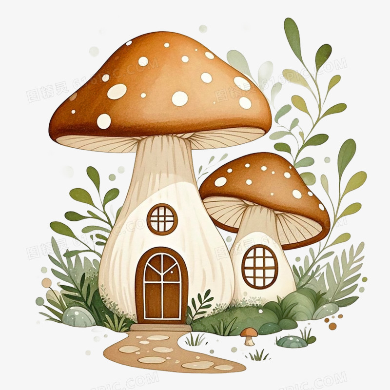 卡通手绘蘑菇屋免抠元素