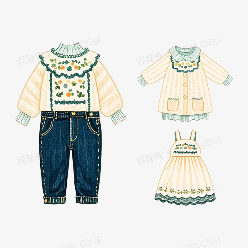 卡通手绘小朋友套装小衣服免抠元素
