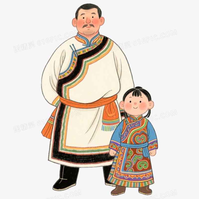 蒙古族父女蒙古特色蒙古服饰免抠元素