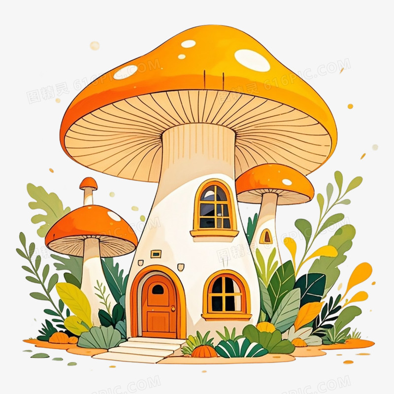 卡通手绘蘑菇屋免抠元素