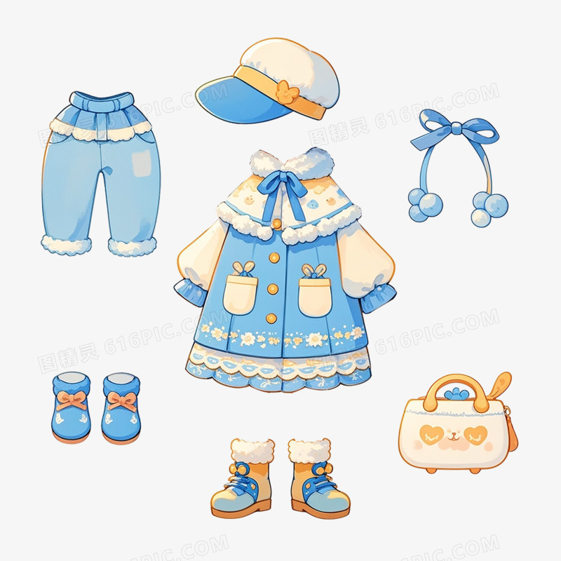 卡通手绘小朋友套装小衣服免抠元素