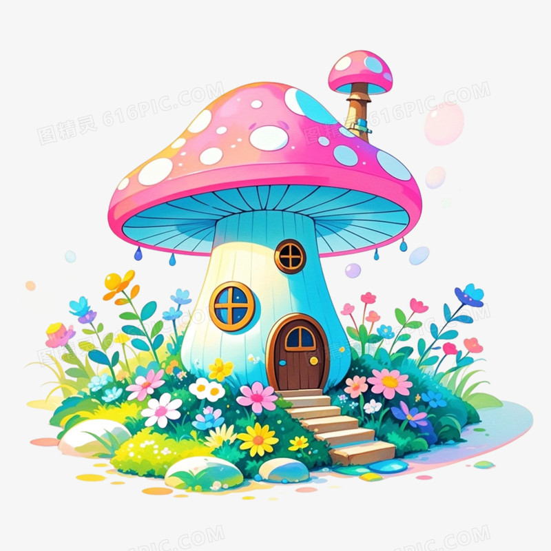 卡通手绘蘑菇屋免抠元素