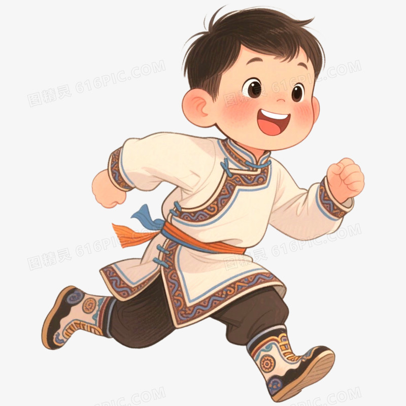 手绘插画穿蒙古服饰蒙古小孩免抠元素