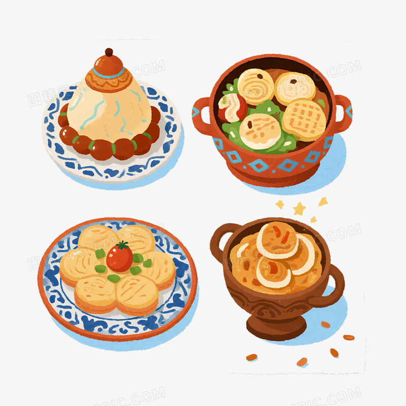 卡通手绘 蒙古特色美食免抠元素