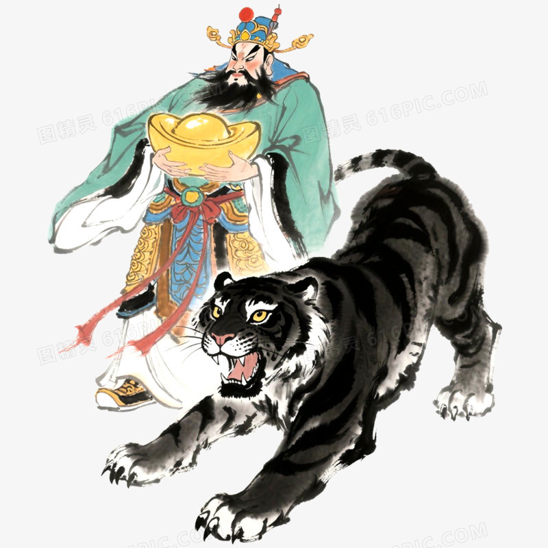 手绘插画财神赵公明免抠元素