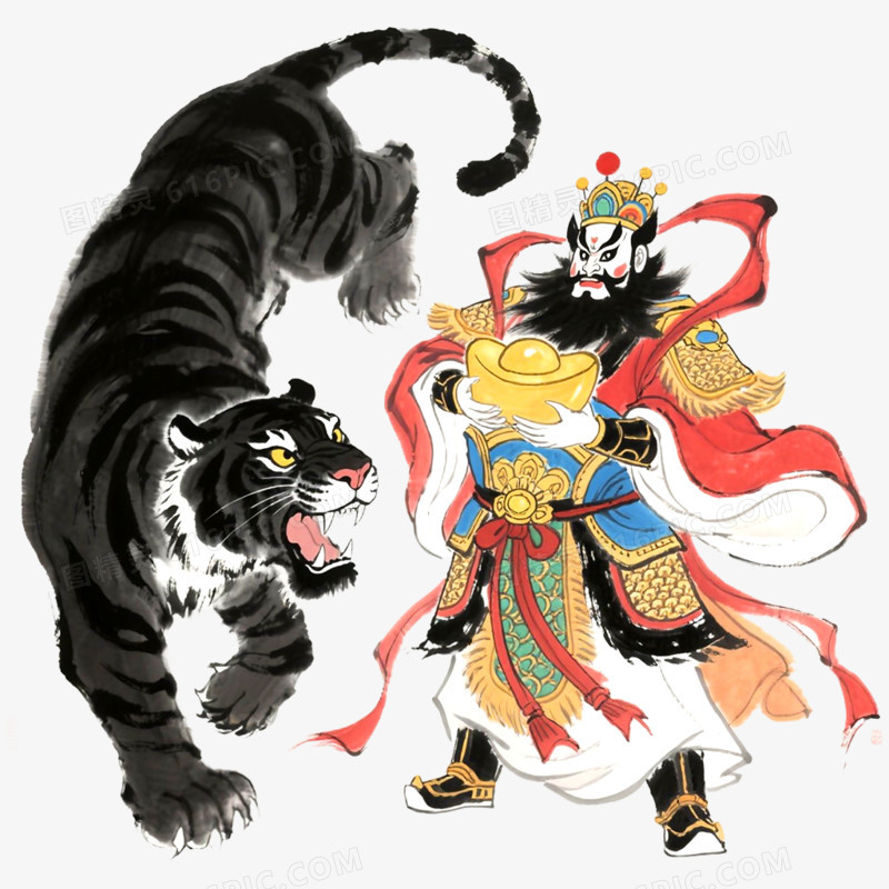 手绘插画财神赵公明免抠元素