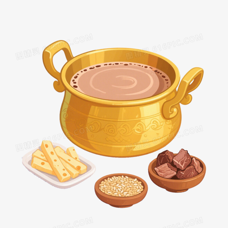 卡通内蒙古特色奶茶免抠元素