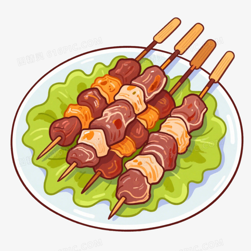 卡通一盘羊肉串免抠元素