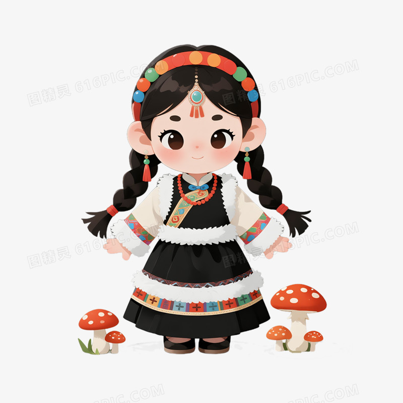 卡通手绘穿着蒙古服饰的小朋友免抠元素