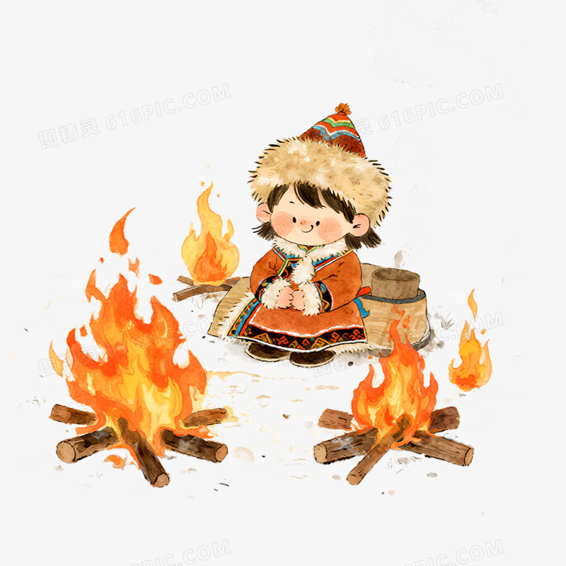 卡通手绘穿着蒙古服饰的小朋友免抠元素