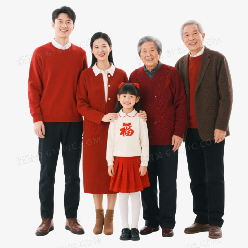 摄影风格新年全家福免抠元素