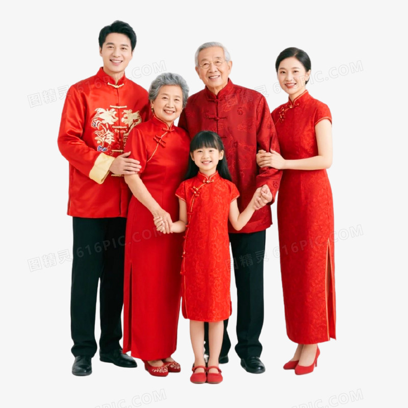 摄影风格新年全家福免抠元素
