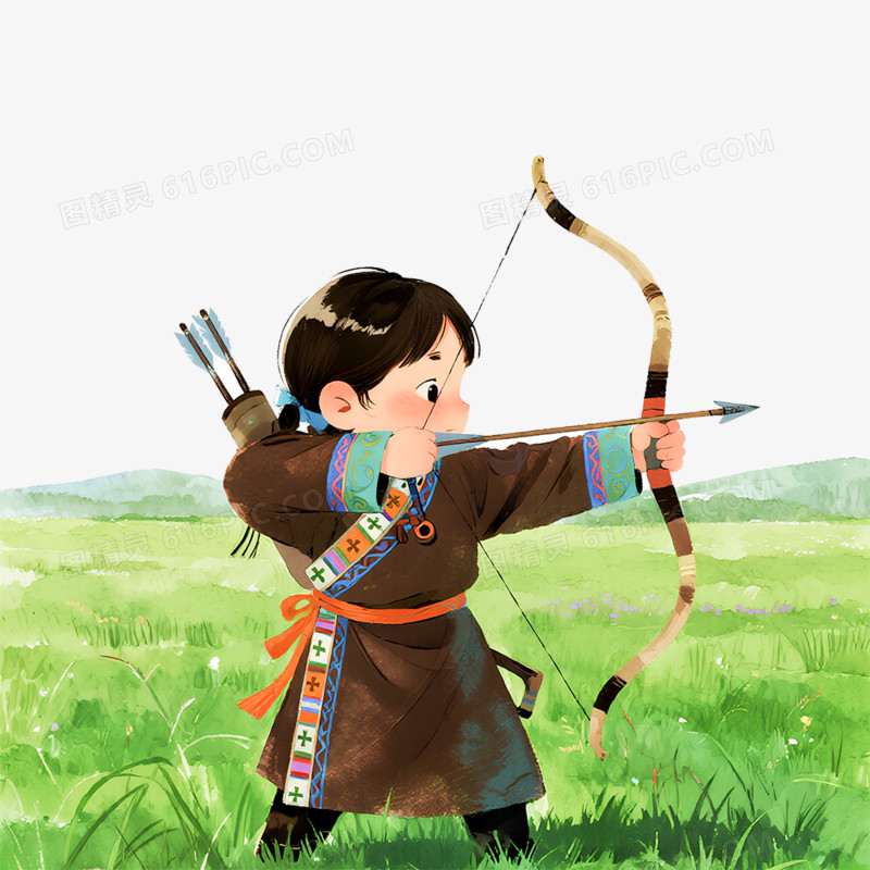 卡通手绘穿着蒙古服饰的小朋友免抠元素