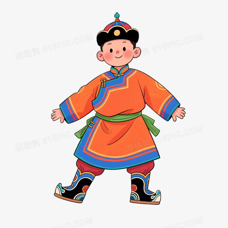 卡通穿内蒙古特色衣服的小男孩免抠元素