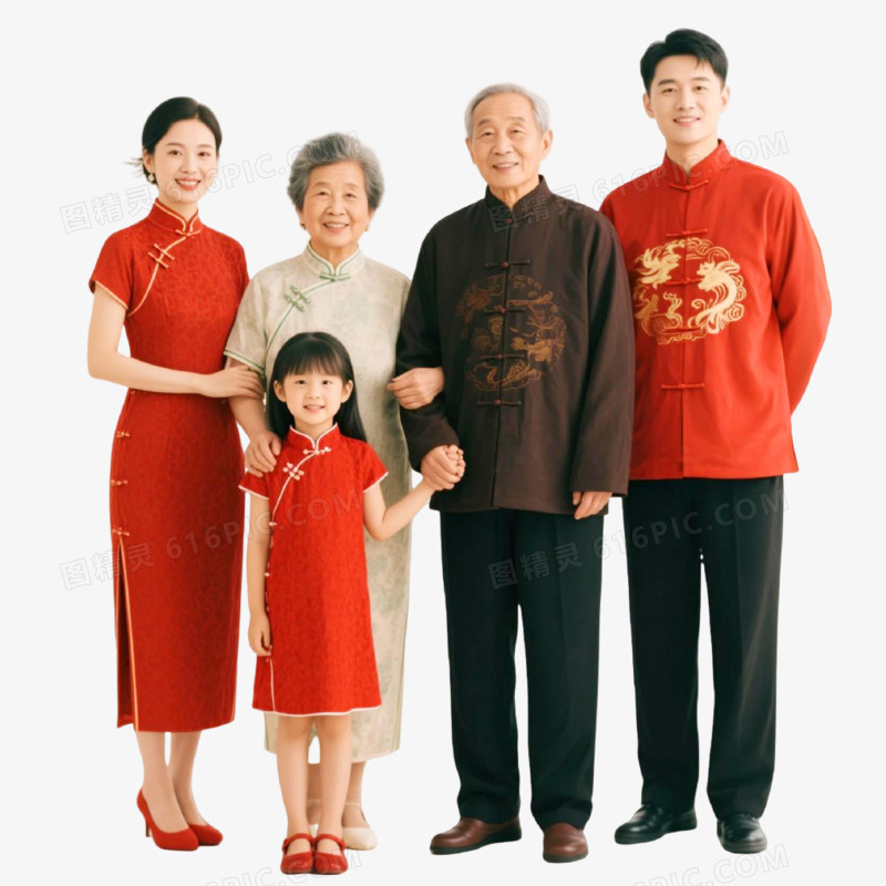 摄影风格新年全家福免抠元素