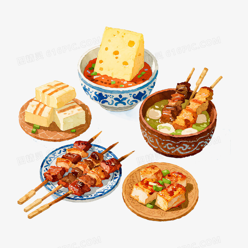 卡通手绘内蒙古特色美食免抠元素