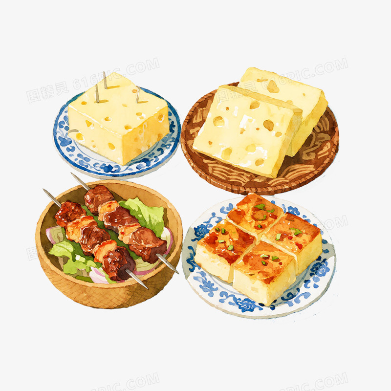 卡通手绘 蒙古特色美食免抠元素