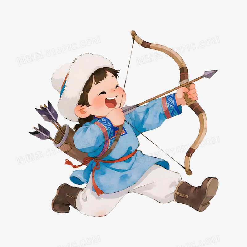 卡通手绘穿着蒙古服饰的小朋友免抠元素