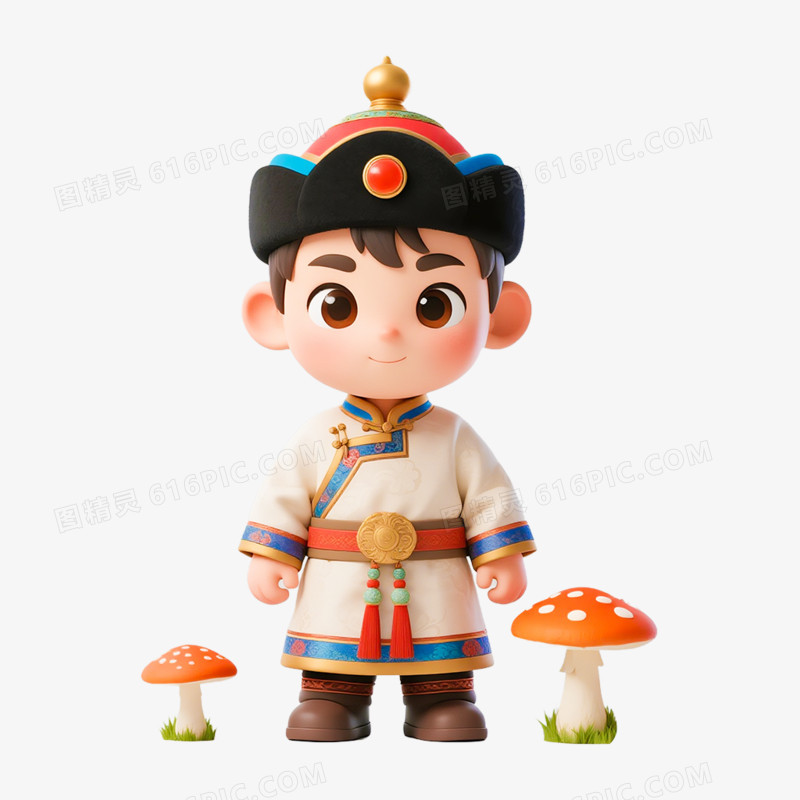卡通手绘内蒙古小男孩小女孩服饰免抠元素