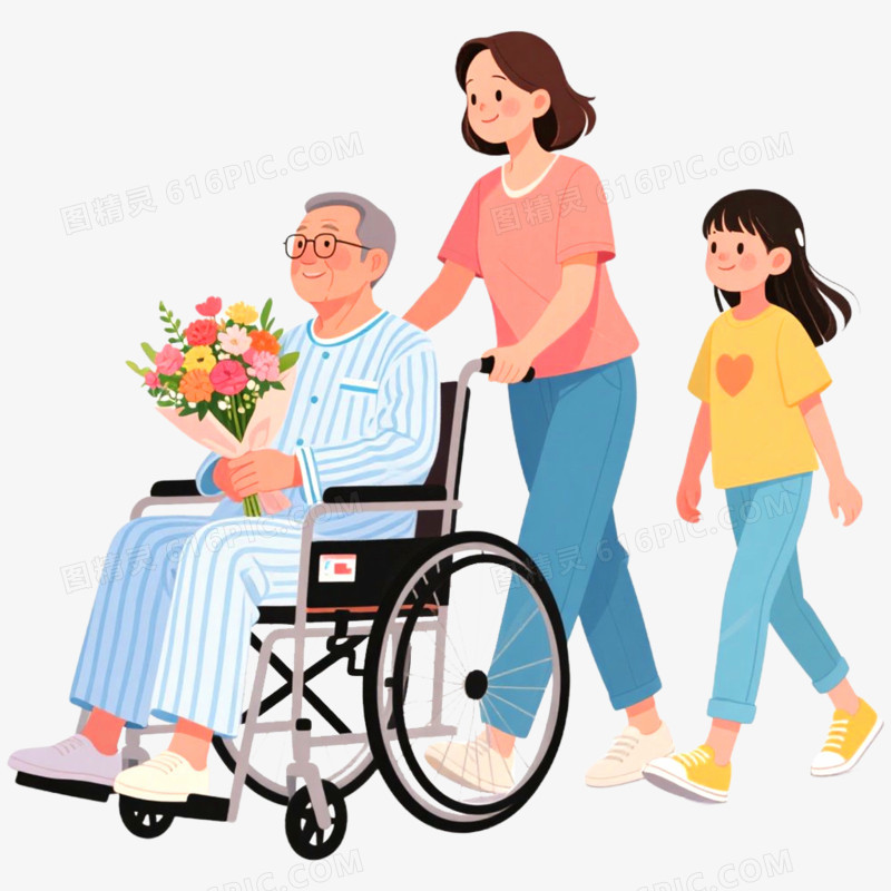 手绘插画探望病人场景免抠元素