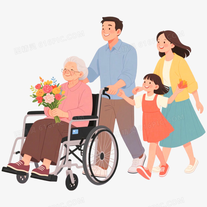 手绘插画探望病人场景免抠元素
