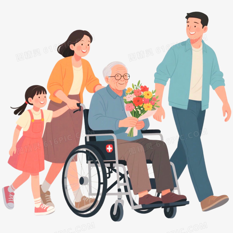 手绘插画探望病人场景免抠元素