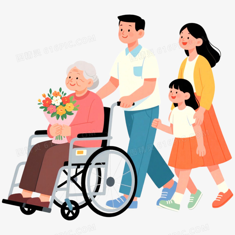 手绘插画探望病人场景免抠元素