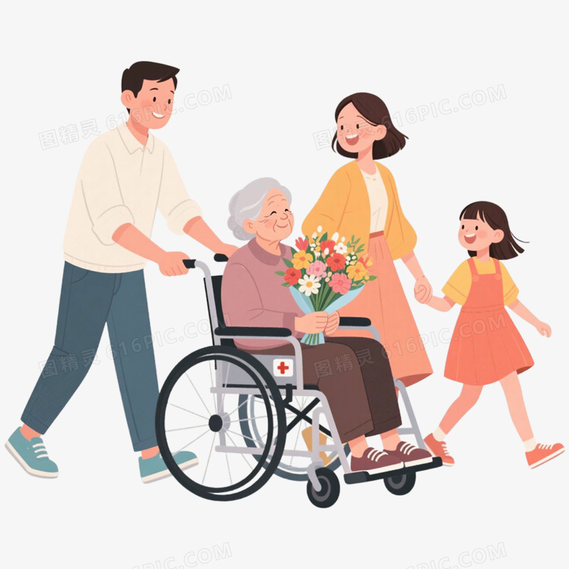 手绘插画探望病人场景免抠元素