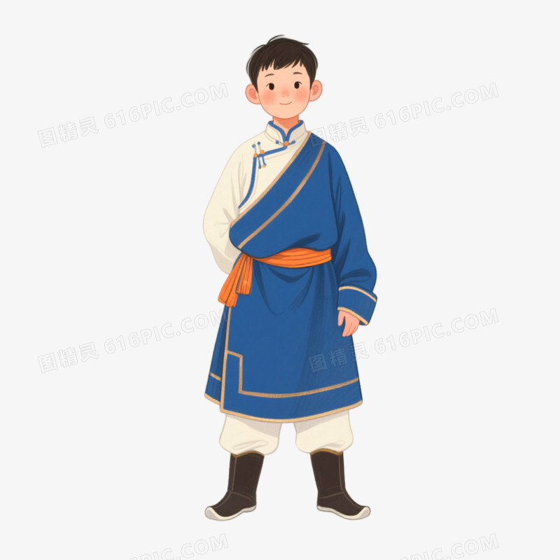 手绘插画蒙古族少年免抠元素
