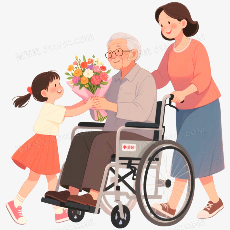 手绘插画探望病人场景免抠元素