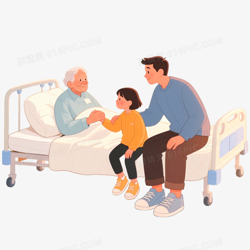 手绘插画探望病人场景免抠元素