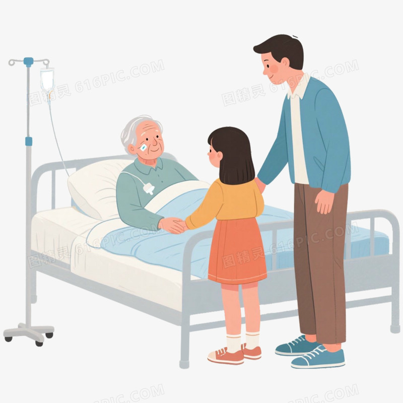 手绘插画探望病人场景免抠元素