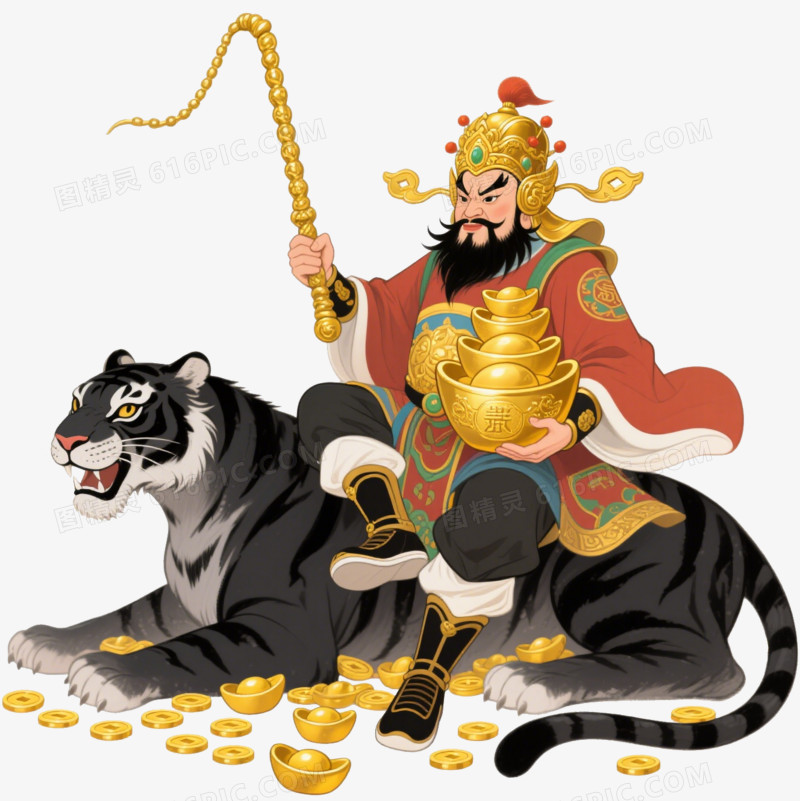 插画风赵公明形象免抠元素