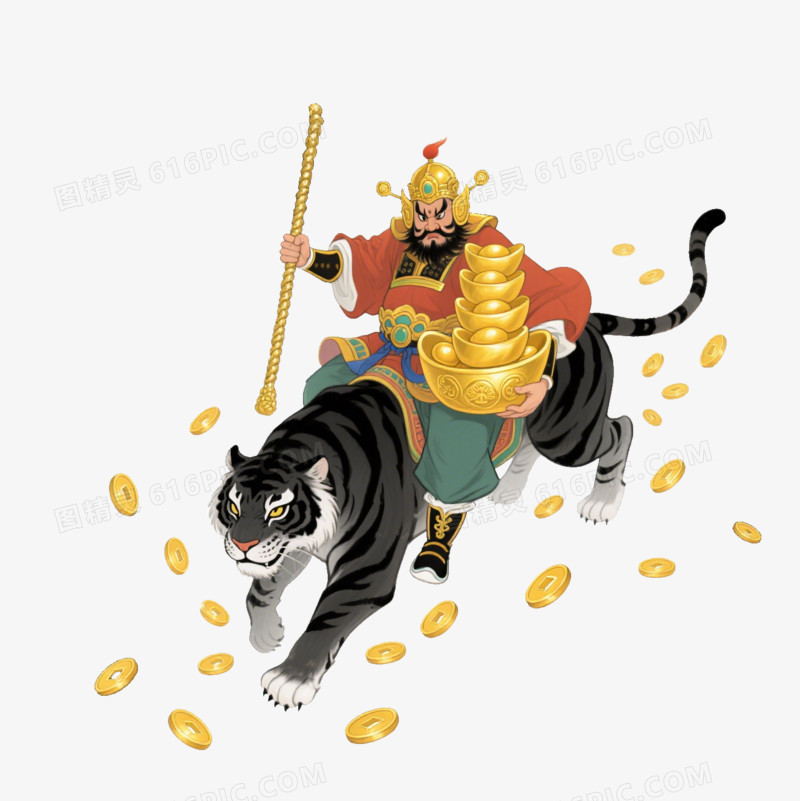 插画风赵公明形象免抠元素