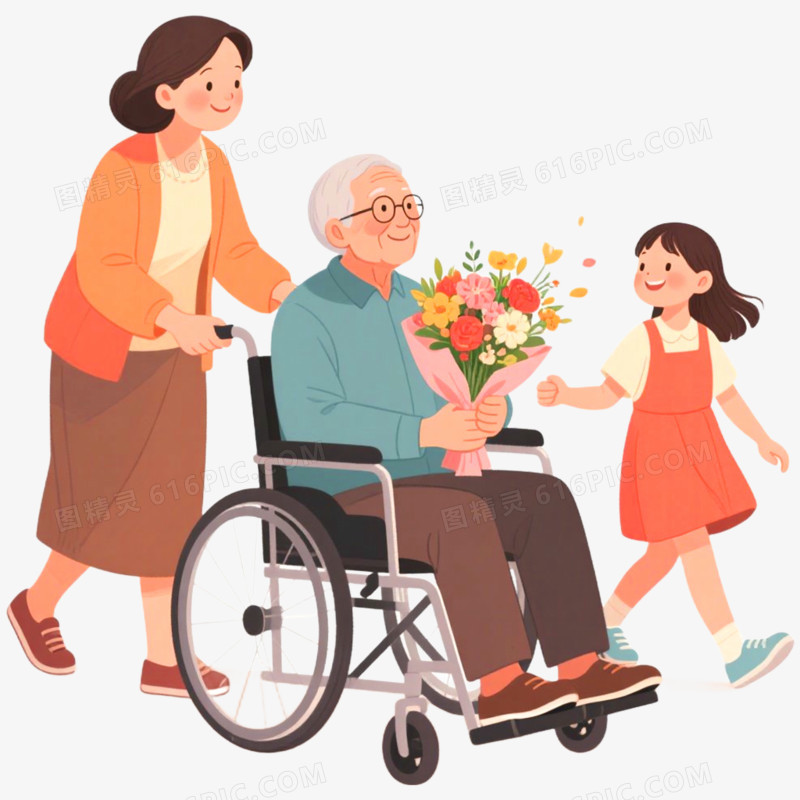 手绘插画探望病人场景免抠元素