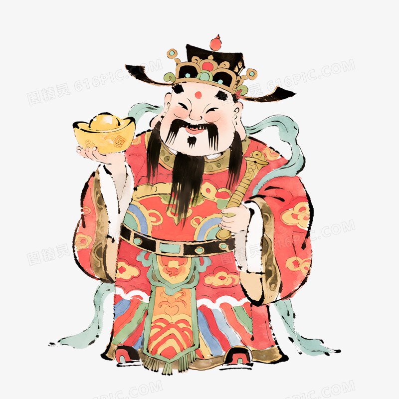 水彩插画黑虎玄坛赵元帥免抠元素