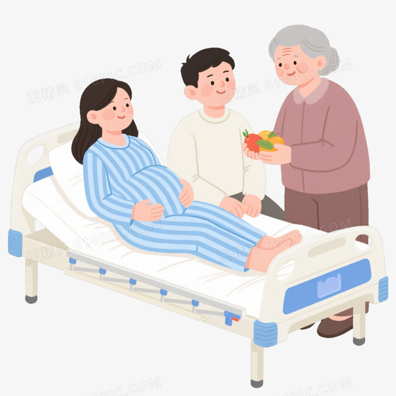 卡通风老奶奶探望孕妇免抠元素