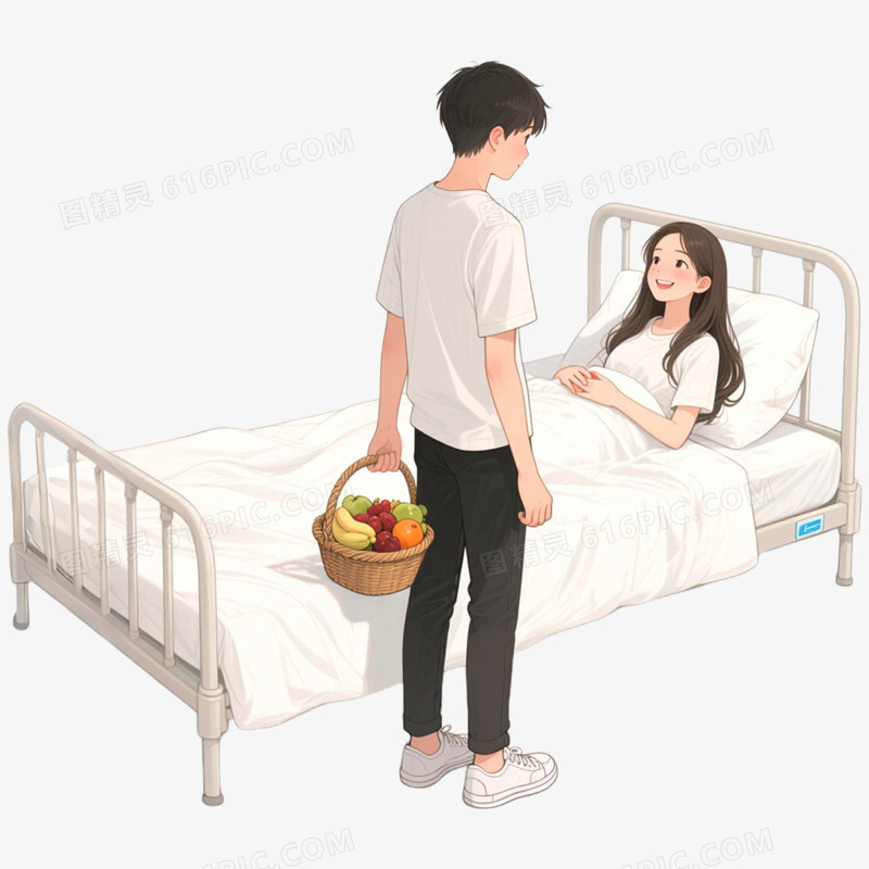手绘插画探望病人场景免抠元素