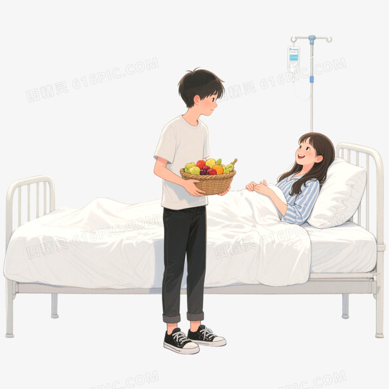 手绘插画探望病人场景免抠元素
