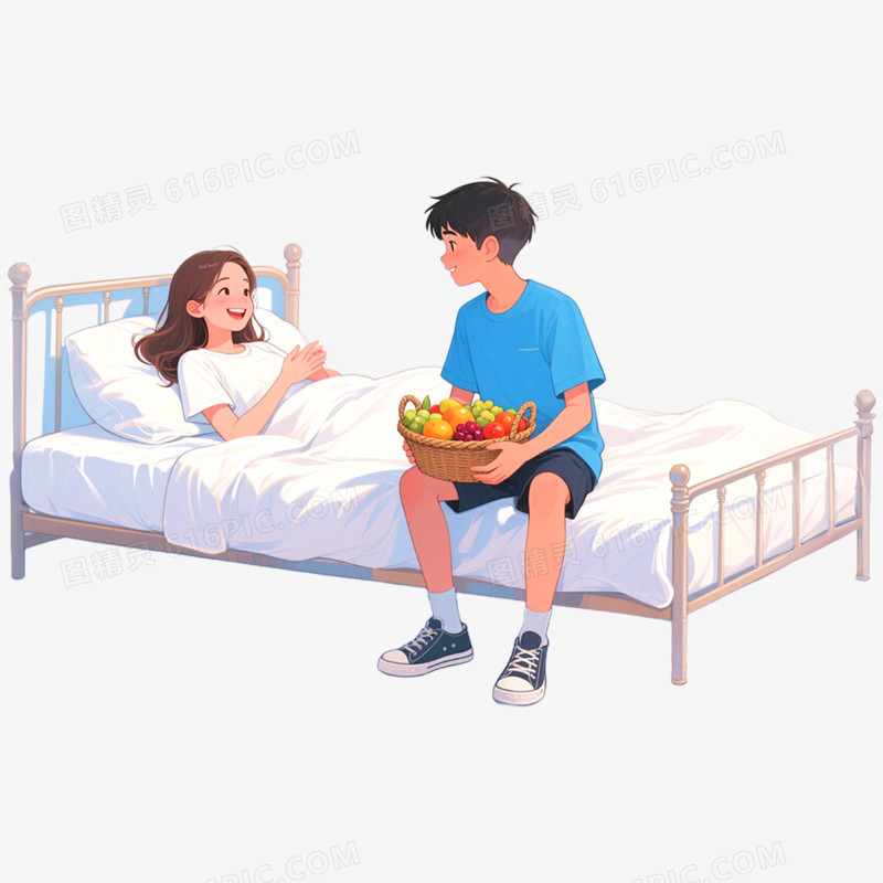 手绘插画探望病人场景免抠元素