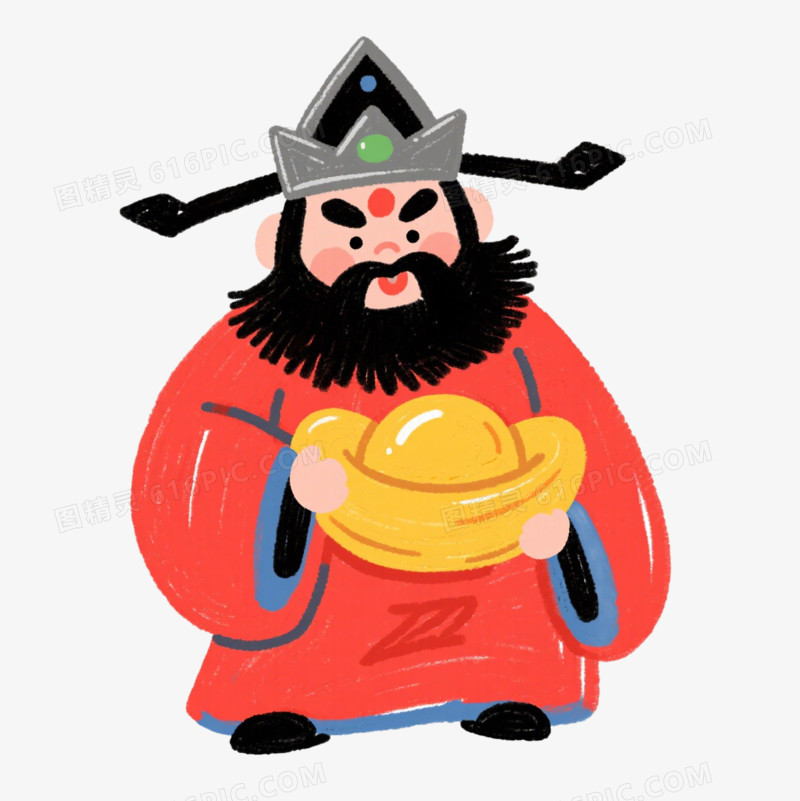 手绘卡通风格赵公明财神爷免抠元素