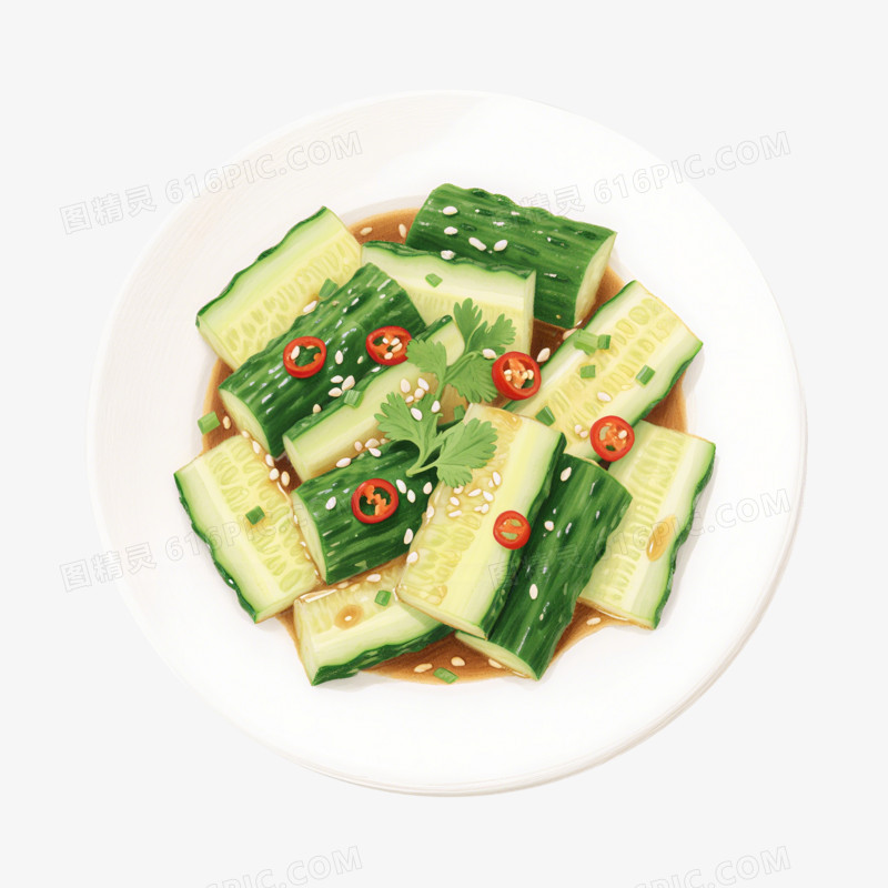 卡通手绘拌黄瓜免抠元素