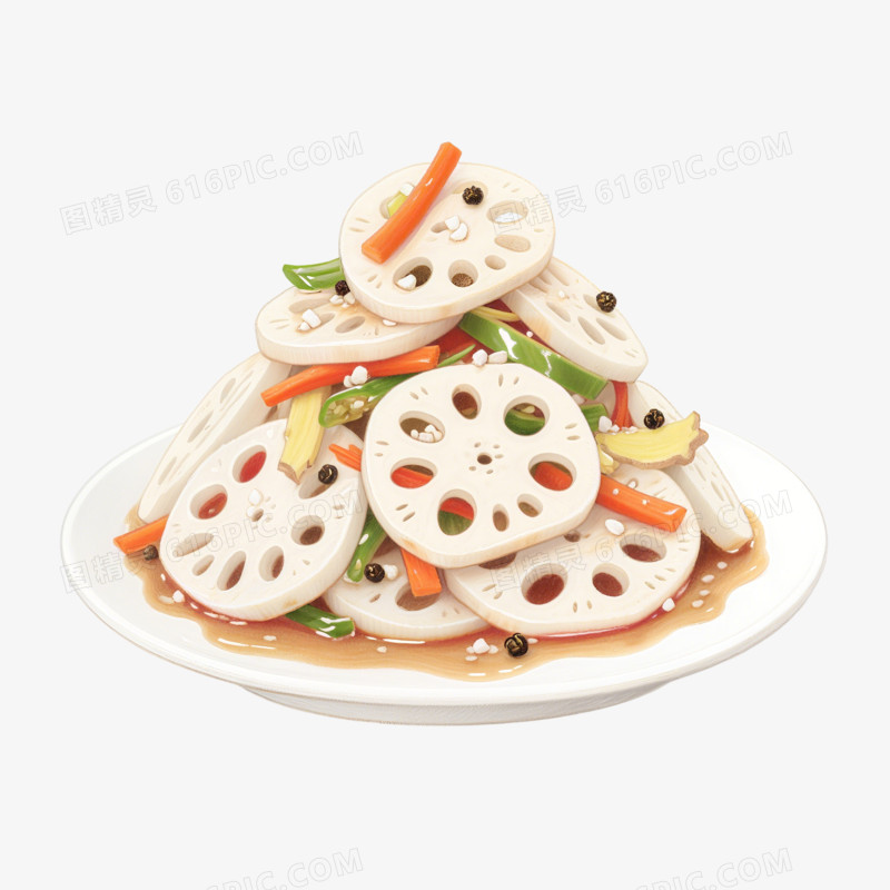 卡通手绘凉拌藕片免抠元素