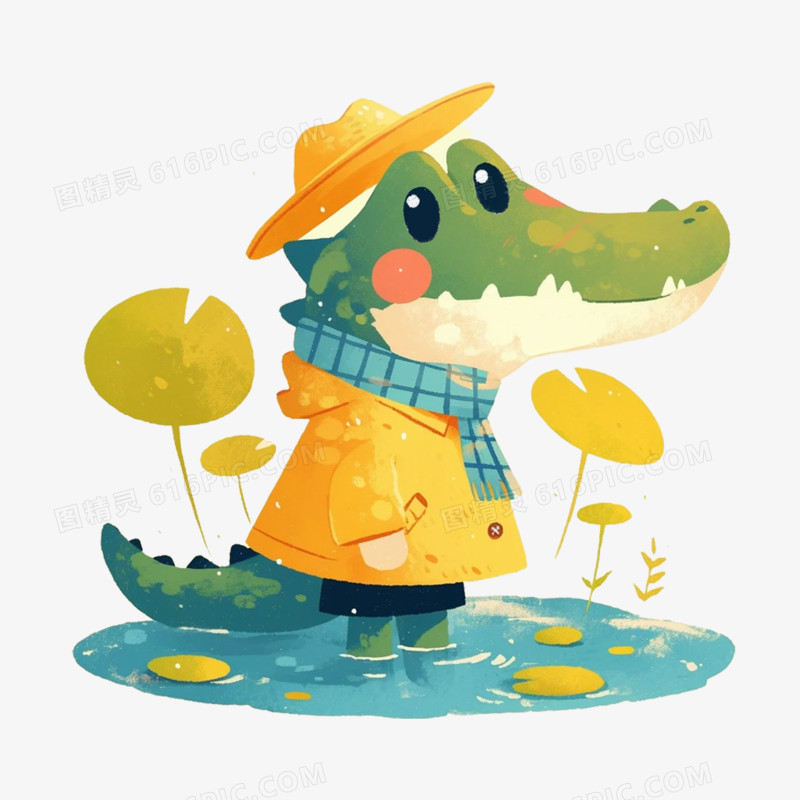 卡通手绘小鳄鱼插画免抠元素