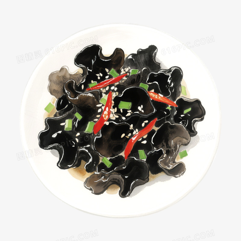 卡通手绘凉拌木耳免抠元素