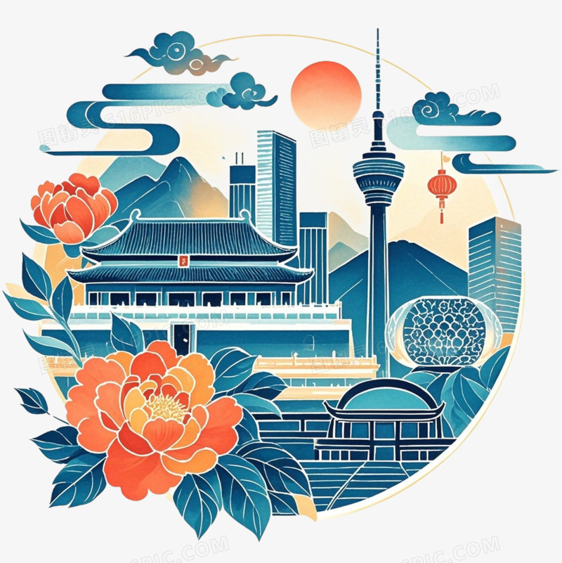 国庆喜庆建筑免抠元素