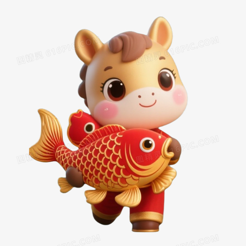 马年春节可爱小马拟人形象卡通马IP免扣元素锦鲤马