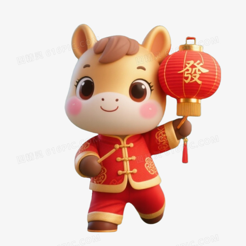 马年春节可爱小马拟人形象卡通马IP免扣元素灯笼马