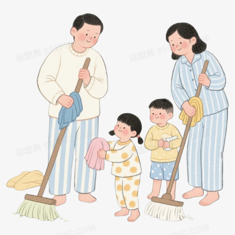 全家家务做家务家务劳动免抠元素